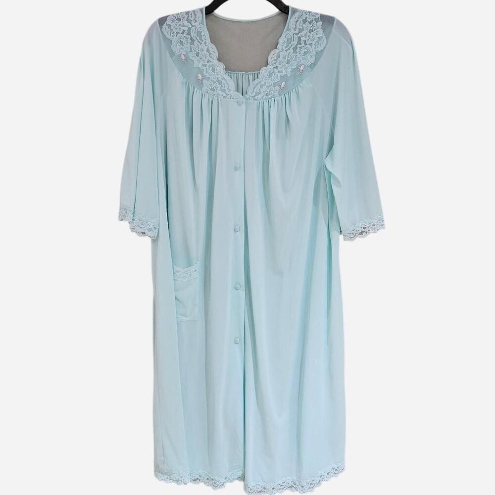 60s coquette cottagecore light blue nightgown with lace trim